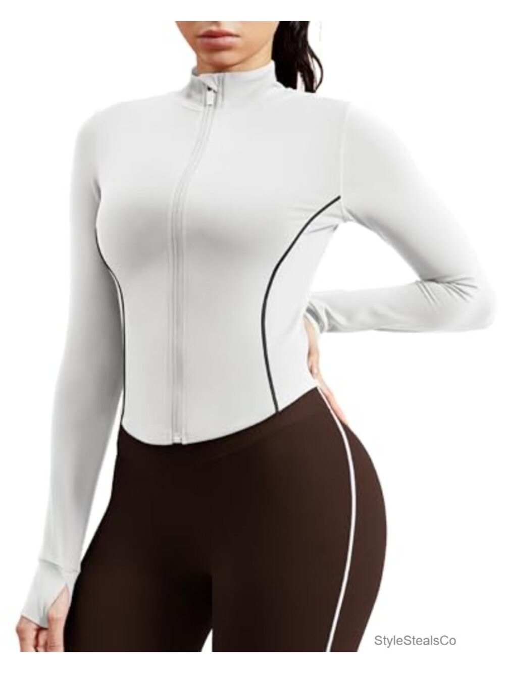 Women's Cropped Zip-Up Athletic Jacket with Thumb Holes, Slim Fit Running